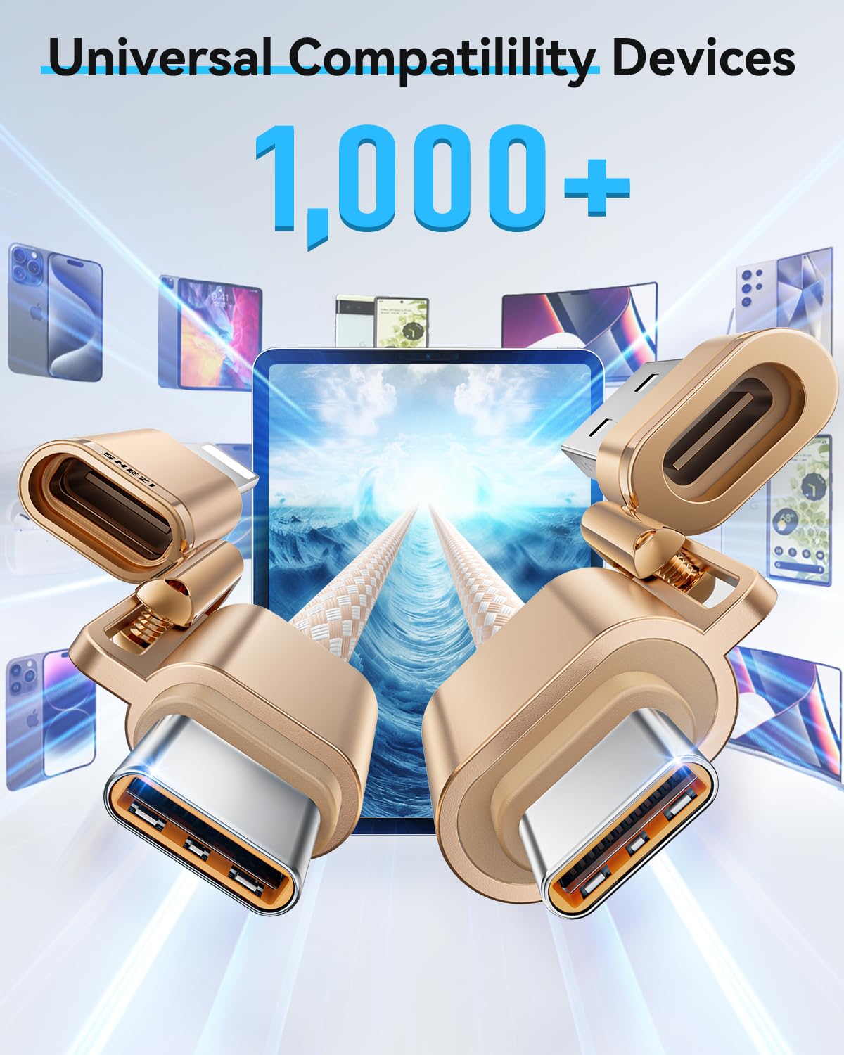 SHEZI 4-in-1 Compatible with USB C to Lightning Cable 60W Fast Charging &Data Transfer, Support to CarPlay & Android Auto,5FT Multi Cords Charger Combo for iPhone/iPad/Samsung/MacBook Cable, Titanium