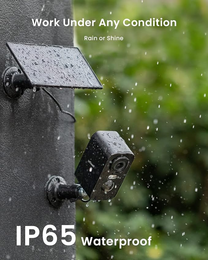 Solar Security Cameras Wireless Outdoor, ieGeek 2 Pack 2K WiFi Battery Camera System for Home Surveillance, Battery Powered Cam with 3MP Color Night Vision, PIR, AI, 2-Way Talk, IP65, Works with Alexa