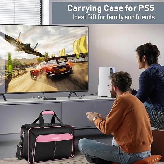 COMECOI Carrying Case for PS5, Travel Case for PS 5 Protective, Large Capacity Storage Bag Compatible with Playstation 5 Disk/ Digital Edition Console, Controllers, Game Cards, Accessories, Pink