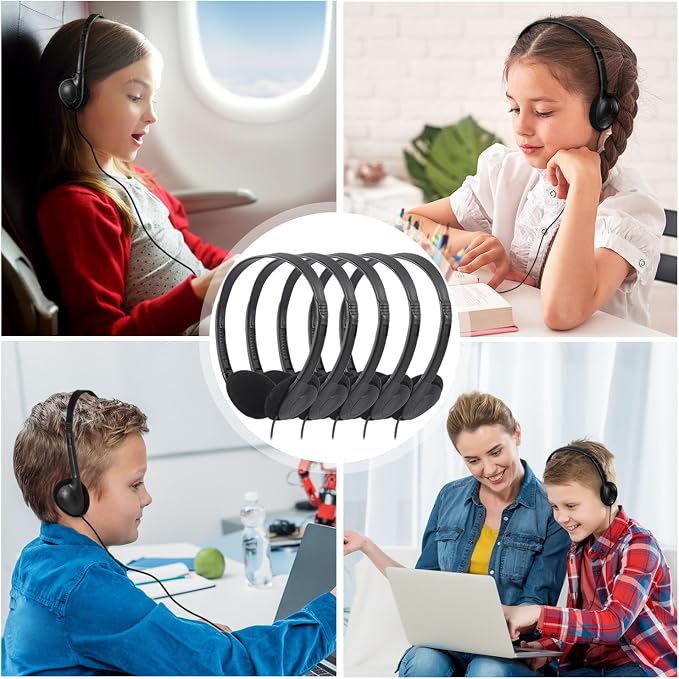 Classroom Headphones Bulk 100 Pack Class Set for School Students Kids and Adult -Sturdy Wired 3.5mm Plug (Black, 100 Pack)