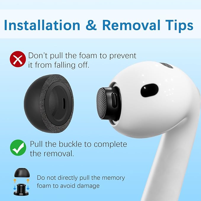 【2025 Release】 KASOTT Memory Foam Replacement Ear Tips for AirPods Pro 3- Enhanced Bass,Superior Noise Isolation,Soft&Comfortable,Stable,Anti-Slip,Fits in Charging Case,3 Pairs (Black, Small)