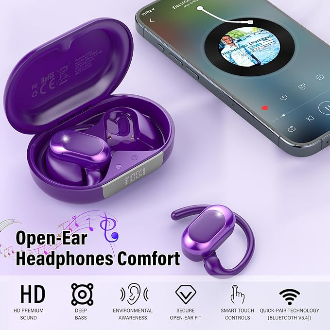 Open Ear Headphones, 2026 Over Ear Earbuds with 4 Noise Canceling Mic, 36H Wireless Earbuds Stereo Sound, IPX7 Waterproof Sports Headphones, Bluetooth 5.4 Headphones with Ergonomic Earhook for Running