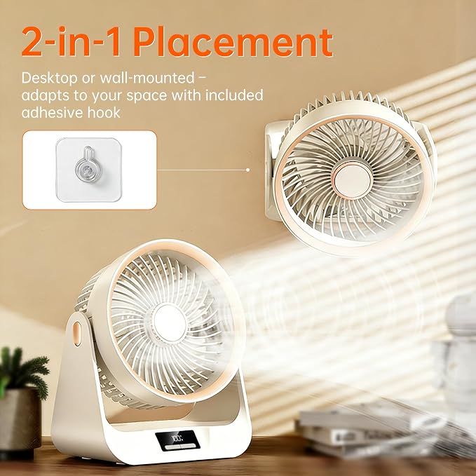 S2S Small Desk Fan with Digital Display & 8H Timer, 5-Speed Portable Fan, 6.5 Inch USB Fan Battery Powered, Quiet Office Desk Fan for Bedroom Home Outdoors