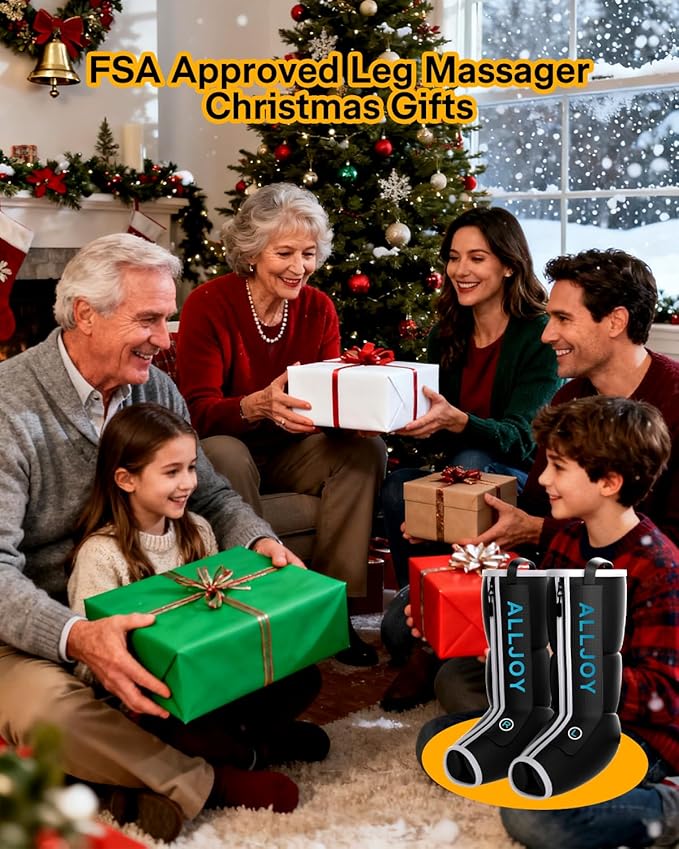 ALLJOY Leg Massager with Heat and Compression, Sequential Leg Compression Massager Boots with 2 Heat 4 Mode 4 Intensity, Leg Massager for Circulation and Pain Relief FSA