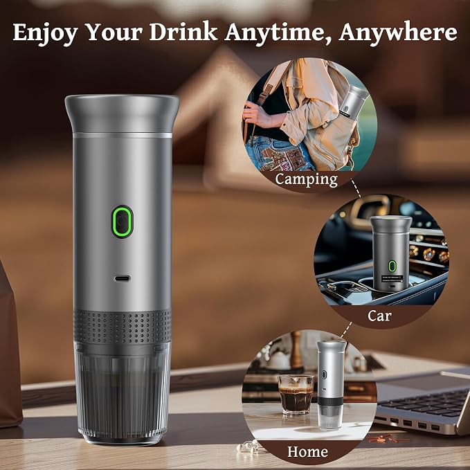 Portable coffee Maker, Electric Espresso Machine for Travel, 7500mAh Battery Capacity USB-C Rechargeable, Compatible with Ground Coffee & NS Capsules