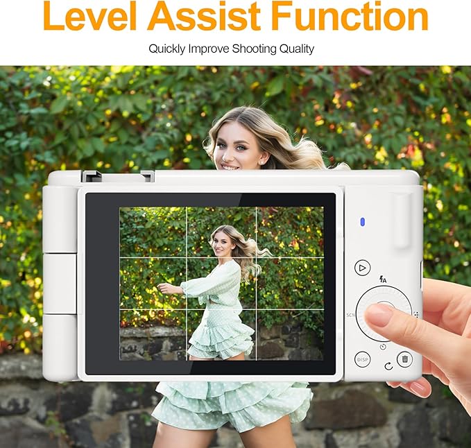 5K UHD Digital Camera for Photography, Autofocus 80MP Vlogging Camera for YouTube, 3" 270° Flip Screen Dual Lens Selfie Camera with18x Digital Zoom, 64GB SD Card, 2 Batteries & Charger,White