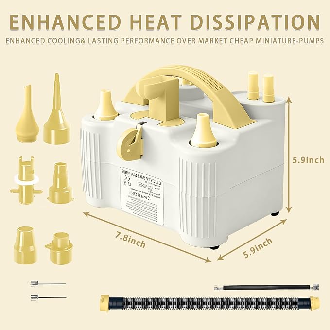 4-in-1 Electric Balloon Pump for All Balloons, Inflatables, and Sports Balls, Portable High Power Triple Inflating Ports for Latex Foil 260q Mylar Balloon