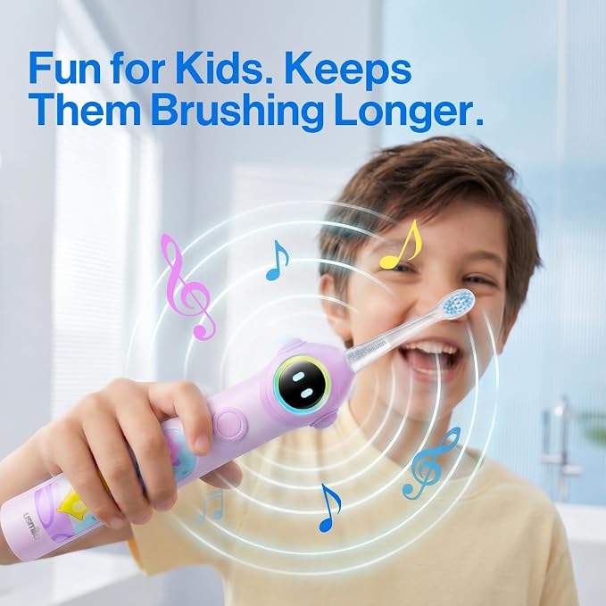 usmile Q30 Kids Sonic Electric Toothbrush, Voice-Guided Full-Mouth Coaching, Missed Spot Alerts & Smart App Reports, Extra-Soft Brush Heads, USB-C Rechargeable, IPX8 Waterproof (Ages 3–12, Purple)