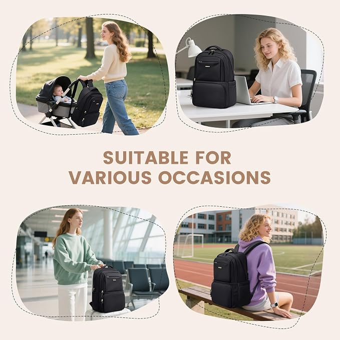 GOLF SUPAGS Lunch Backpack 16 Inch Laptop Backpack with Insulated Cooler Lunch Box Food Bag for College Work Camping Picnics (Black)