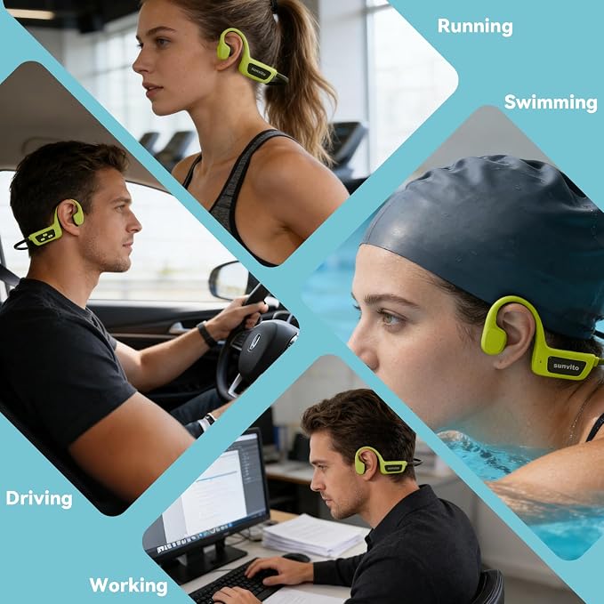 Bone Conduction Swimming Headphones, IPX8 Waterproof Open Ear Headphones with 8GB MP3 Player, Bluetooth 5.4 Wireless Headphones for Swimming, Pool Training & Underwater Sports, Green