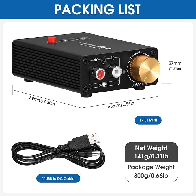 Douk Audio L1-MiINI Stereo Line Level Booster Amplifier Audio Preamp 20dB Gain + Volume Control