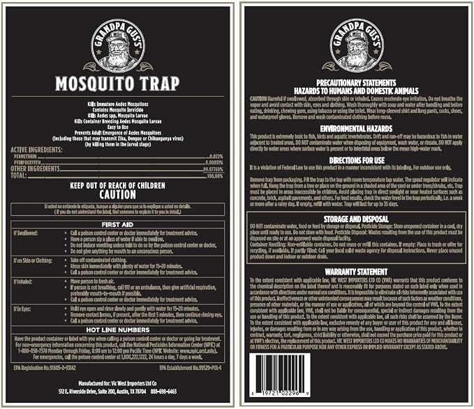 Grandpa Gus's Mosquito Trap and Outdoor Bug Killer - Water-Activated Larvae Control for Backyard, Patio, and Garden - Up to 35 Days & 1,500 Sq Ft of Protection Per Trap, 2 Pack