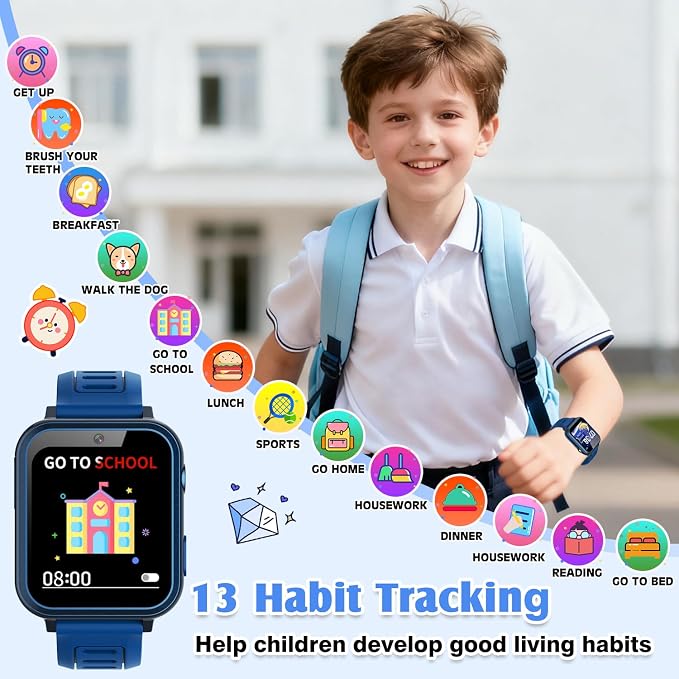 Smart Watch for Kids with 39 Games,Camera,Video,Music Player,Recorder,Alarm,Pedometer,Flashlight,Stopwatch,HD Touch Screen,Borthday Gift Toy for Boys Ages3-12(Blue)