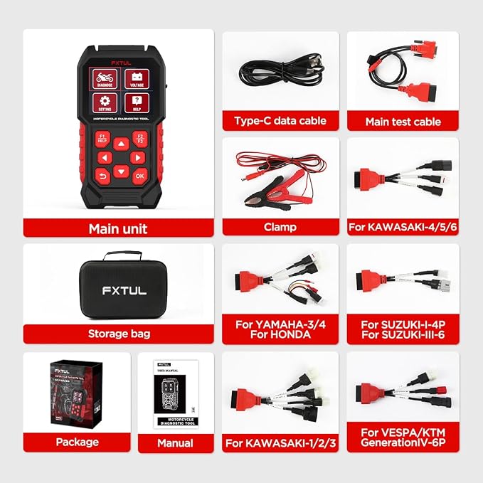 M4-EU Motorcycle OBD2 Scanner Full System Diagnostic Scan Tool | Honda Yamaha Kawasaki Suzuki KTM Vespa, ABS TPMS IMMO ECU Reset, Bidirectional Test, Battery Test, Lifetime Updates
