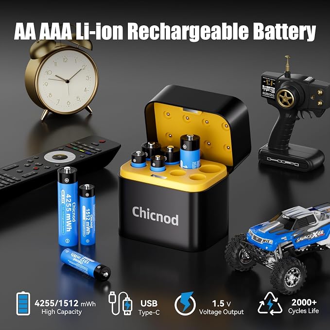 Rechargeable 4AA4AAA Lithium Batteries with Fast USB-C Charger, 8-Pack Batteries 1.5V Constant Voltage for Blink Outdoor Camera, Xbox Controller, Flashlights â 2000+ Cycles (4AA & 4AAA)