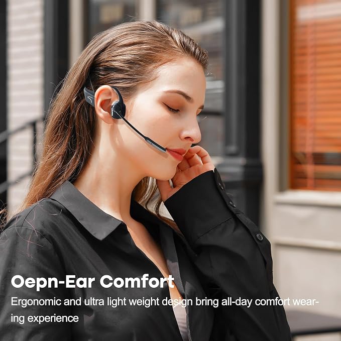 MAIRDI Open Ear Bone Conduction Headphones Bluetooth with Microphone Noise Canceling, Wireless Bluetooth Headset with Mic Boom & USB Dongle for PC Work Calls and Meetings