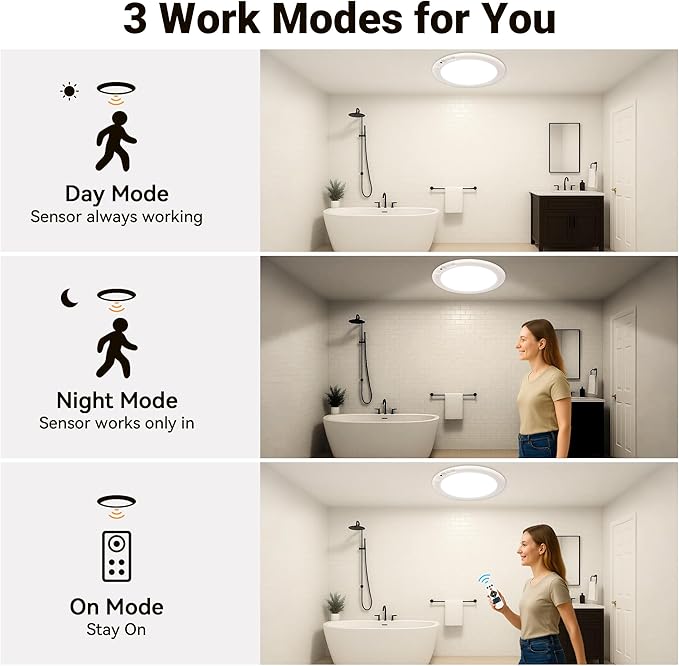 Rechargeable Ceiling Light No Wiring - Motion Sensor Night Light Indoor with Remote, Battery Operated Led Lights for Bedroom Hallway, Living Room, Bathroom, Home & Kitchen Decor Lighting (2)