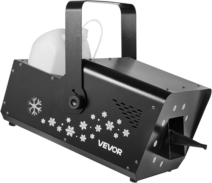 VEVOR 1500W Snow Machine with RGB DMX512 Signal Control, 9 LED Lights, Wireless Remote, High Output Snowflake Machine with 5L Tank, Portable DJ Stage Snow Maker for Christmas Parties Stage Effects
