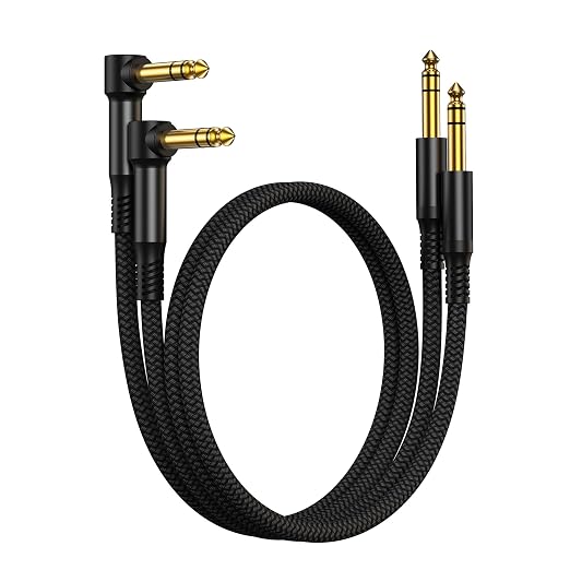 RUXELY 6.35mm TRS Instrument Cable 3.3FT 2Pack,Right Angle 90Degree 1/4 Inch Male Jack Stereo Audio Cord,6.35 Balanced Line Lead for Electric Guitar,Bass,Keyboard,Mixer,Amplifier/AMP,Speaker,Equalizer
