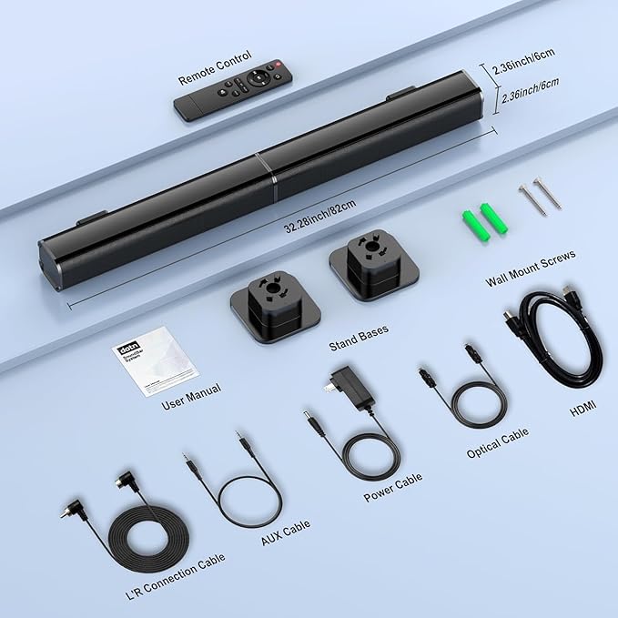 Sound Bar, 80W SoundBar for Smart TV, 2026 Bluetooth 5.3 Soundbar, Home Theater Surround Sound, 2 in 1 Detachable Home Speaker Bass, ARC/Optical/AUX/Connections, for TV/PC/Projectors