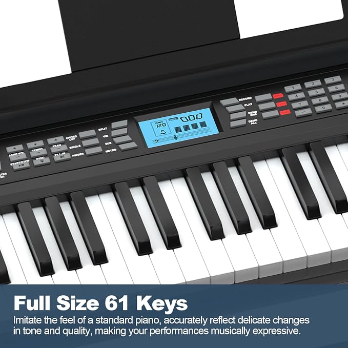 61 Key Keyboard Piano, Portable Electric Piano Keyboard w/LCD Screen, Built-In Speakers, Headphones, Stand, Stool, Music Rest, Microphone, 300 Timbres, 300 Rhythms