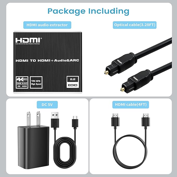 HDMI ARC to Optical Audio Adapter, NEWCARE 4K@60Hz H DMI Audio Splitter Converter, HDMI to Optical Toslink SPDIF+3.5mm Jack AUX Audio Out, Metal HDMI Audio Extractor Support Blue-Ray Play Soundbar