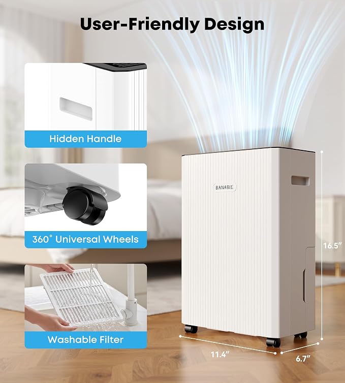 2500 Sq. Ft. Dehumidifier for Basement, 32 Pint Dehumidifiers for Home with Drain Hose, Smart Humidity Control Humidistat, Ultra-Quiet 32dB Moisture Control with 24H Timer for Bathroom, Bedroom & RV