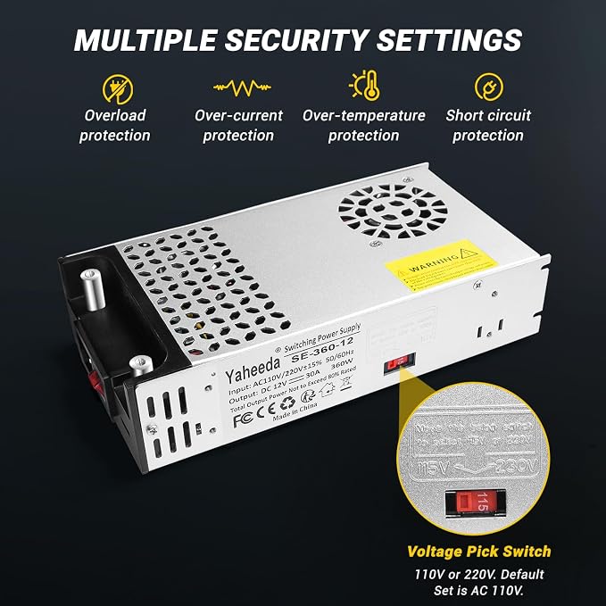 New Version Converter, 110V AC to 12V DC Converter Power Supply 12V 360W 30A DC Switch Transformer for RV,Pump,LED Strip, LCD Monitor (12V 360W)