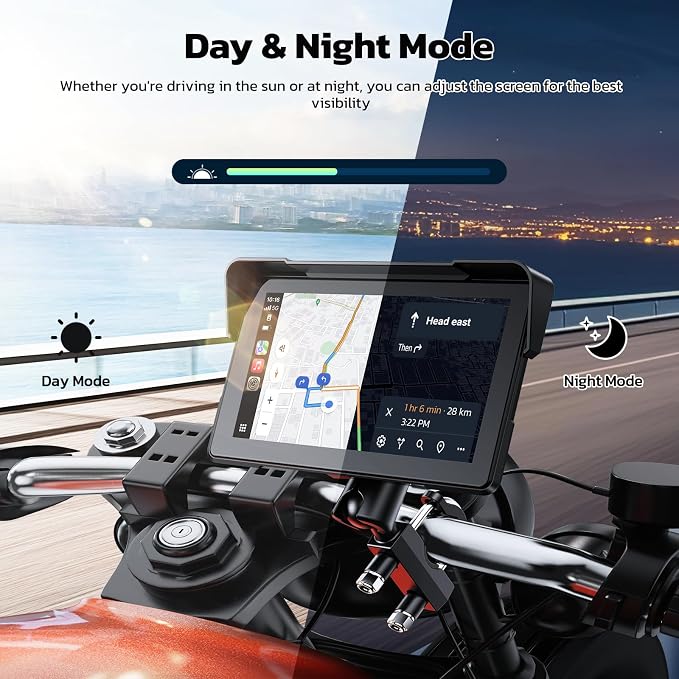 LAMTTO 7-Inch Wireless Motorcycle Carplay GPS Navigation System with Apple Carplay and Android Auto, Portable Moto Car Play Screen with Dual Bluetooth, Navigation, Siri, Google Assistant, Anti-Glare