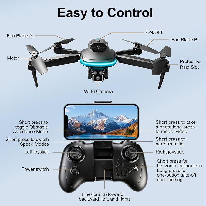 Ourlife Mini Drone with Camera 4K for Adults, RC Foldable FPV WiFi Live Transmission Drones for Children Beginners,36-Min Flight Time,Headless Mode, Trajectory Flight, Obstacle Avoidance, One Key Start/Landing(3 Batteries)