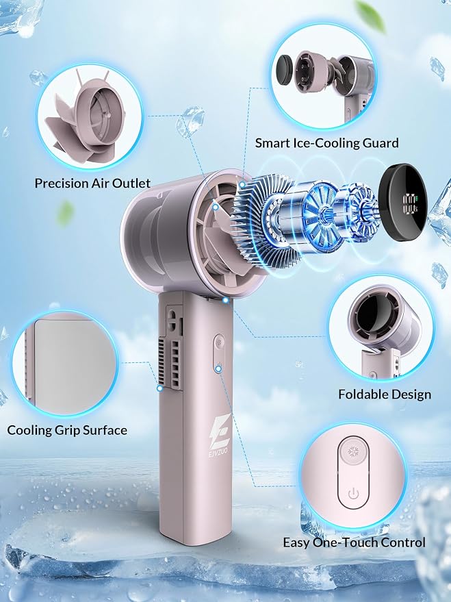 Semiconductor Ice Cooling Fans That Blow Cold Air,Portable Fan | handheld,rechargeable,hand cooling,4500mAh,6-speed,20000 RPM turbo,digital display,Ideal for camping,commuting & outdoor use