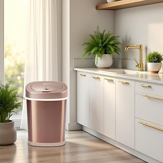 15L Stainless Steel Smart Trash Can with Infrared Motion Sensor | Touchless 0.3s Fast Open & Auto-Close | Long-Lasting Battery Life (Champagne Gold)