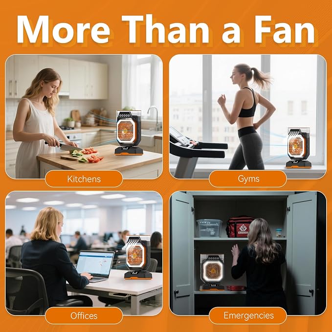 Weljoy Desk Fan 5 Sprayers Rechargeable Misting Fan - 5 Speed Portable Cooling Fan 560ml Water Tank Aromatherapy Diffuser Timer 27000mAh Battery (Black & Orange)