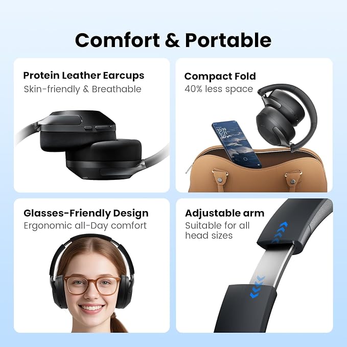 HAYLOU S40 Noise Cancelling Headphones Over Ear, 50dB Hybrid ANC with Multiple Modes, LDAC Hi-Res Wireless Audio, 90H Playtime, Custom EQ via App, Bluetooth 6.0 Multipoint Connect, 5 HD Mics Call