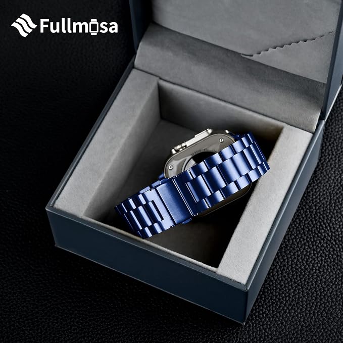 Fullmosa Metal Band Compatible with Apple Watch Bands 45mm 44mm 42mm, iWatch Band with Case for Apple Watch Series 9 8 7 6 5 4 3 2 1 SE3/2/1, Blue