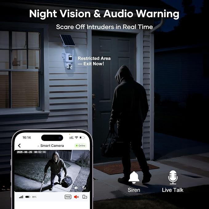 4G LTE Cellular Security Camera: Dual Lens Solar Outdoor Camera No WiFi 24/7 Recording with 32GB SD Card PTZ Night Vision Human Detection for Farm Cabin Construction Site Remote Property