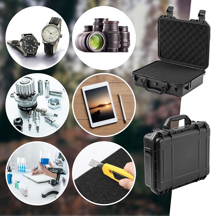 Relaxweex 1 Pcs Waterproof Hard Case with DIY Customizable Foam Insert Portable Protective Case with Knife for Camera Drones Equipments Tools Test Instruments(Black,22.4 x 16.1 x 10.2 Inch)