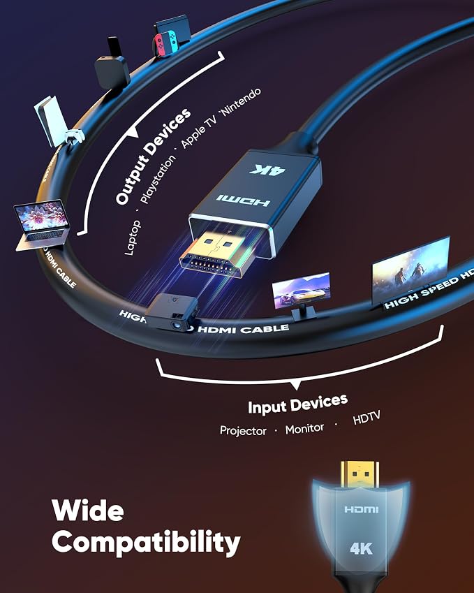 Capshi 4K Long Fiber Optic HDMI Cable 150ft, in-Wall CL3 Rated HDMI Cable 2.0 Support (4K@60Hz HDR10 8/10bit 18Gbps HDCP2.2 ARC) High Speed HD Shielded Cord Compatible with TV, Laptop, PC, HDTV