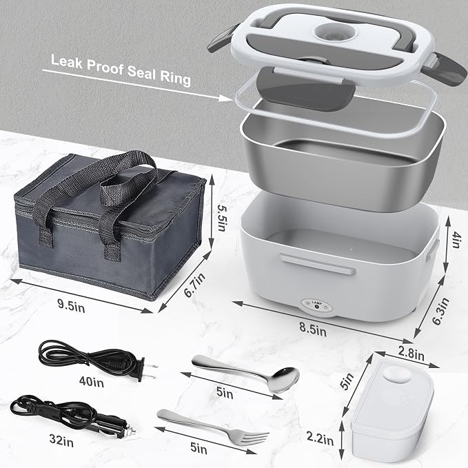 Electric Heated Lunch Box for Adults 80W Portable Food Warmer with 12V/24V/110V/220V for Work Travel Jobsite Camping Christmas Loncheras Para Hombres De Trabajo Gifts Fathers Day for Dad Husband Men
