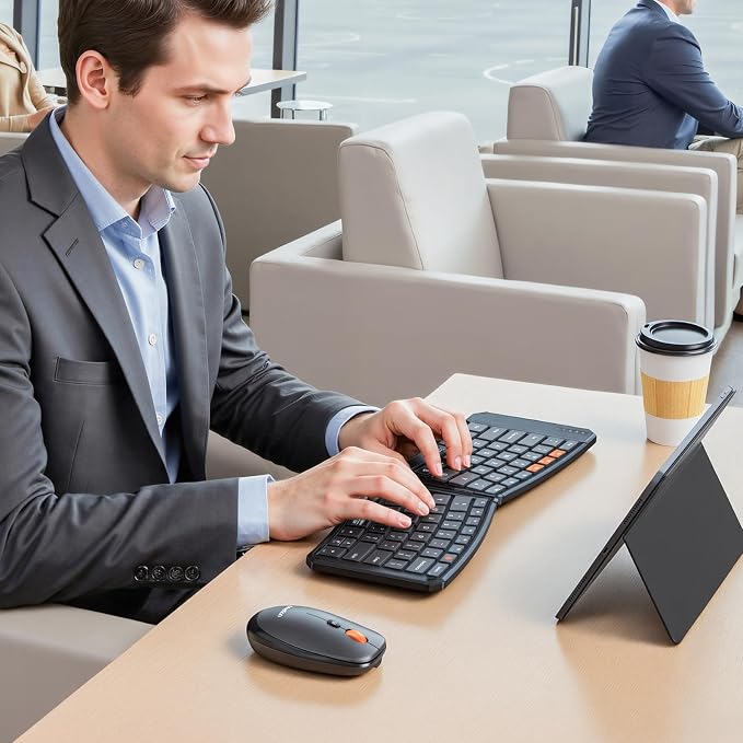MEETION Ergonomic Foldable Keyboard and Mouse, Portable Bluetooth Keyboard and Mouse for Business Travel, Ultra-Thin Folding Wireless Keyboard Mouse for Windows/Mac/iOS/Andriod, C9880