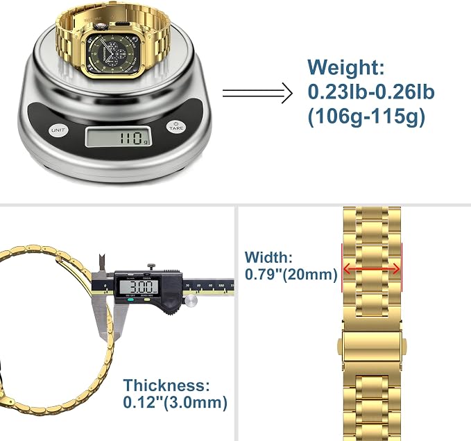 MioHHR Stainless Steel Watch Band with Case Compatible with Apple Watch Series 9/8/7(45mm),Rugged Strap with Metal Protective Bumper Cover for iWatch Band Men(Gold)