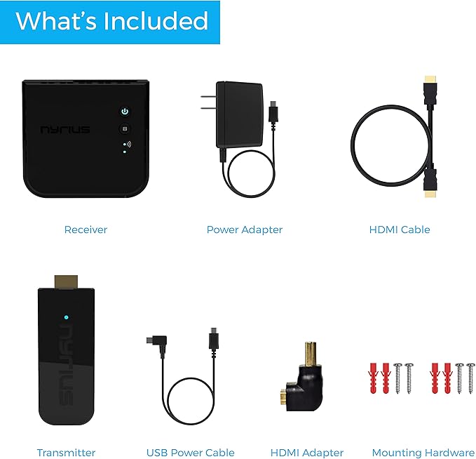 Nyrius Aries Pro Wireless HDMI Transmitter and Receiver to Stream HD 1080p 3D Video from Laptop, PC, Cable, Netflix, YouTube, PS4, Drones, Pro Camera, to HDTV/Projector/Monitor (NPCS600)