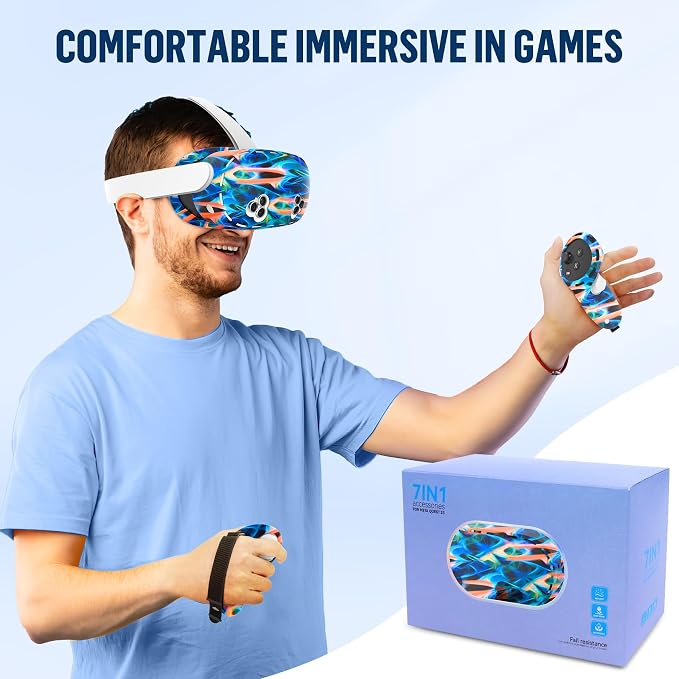 Silicone Cover Set Compatible with Meta/Oculus Quest 3s Accessories, Silicone Face Cover, Controller Grip Cover, Camera Lens Protector, VR Shell Cover, Protective Lens Cover, Not Fit Quest 3