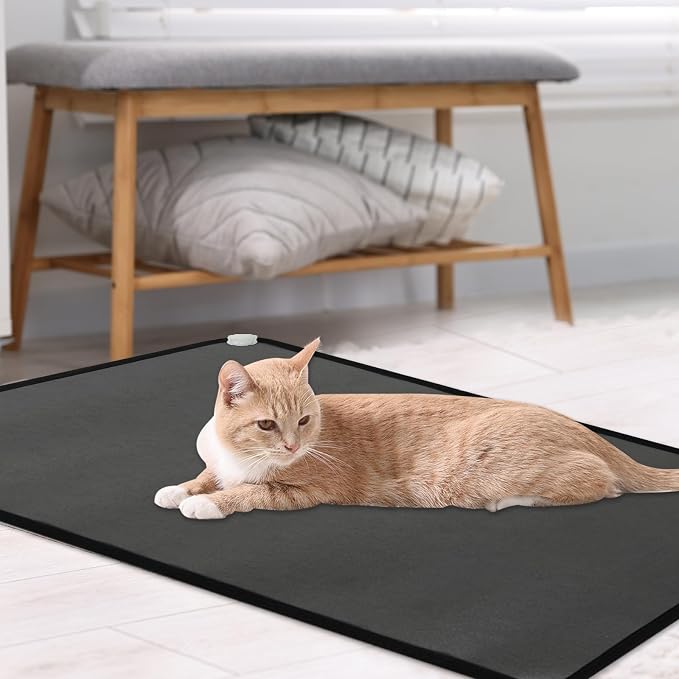 QOUBAI PVC 110V Heated Floor Mat Heater for Foot Warmer Under Desk 31.5 x 20 Inch Electric Heating Pad Energy Saving Carpet Pad Indoor Floor Heated Rug for Home Office Bathroom House Black