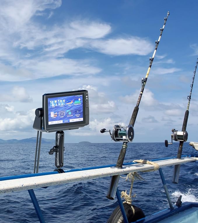 VAZESWIN Aluminum Alloy 1" Ball Fish Finder Mount, 5.9" Long Arm Marine Electronic Mount with Bar Clamp Base, Fit 1.5" 1.65" 1.75" 1.85" 2" Round Rail, for Garmin, Lowrance, Humminbird, Raymarine