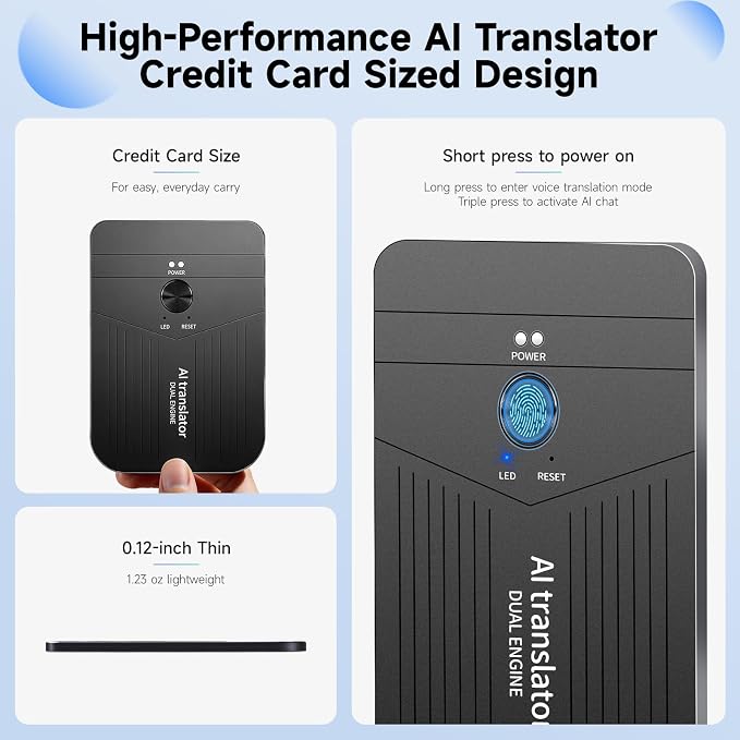 AI Language Translator, HFfit AI Assistant, 136 Online & 11 Offline Languages, Real-Time Voice & Photo Translation, Meeting Recorder, APP Control for Travel, Business & Learning