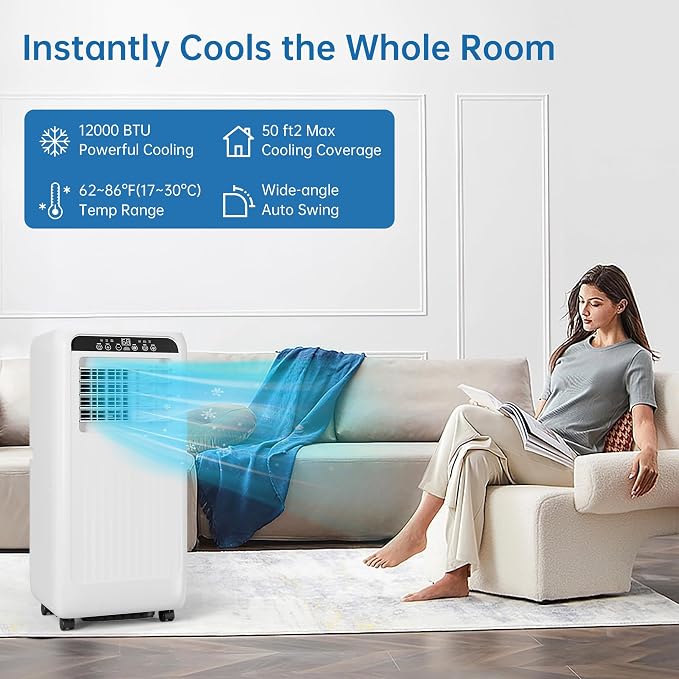 Garvee 8000 BTU Portable Air Conditioners, 3 in-1 Portable AC with 24H Timer & Remote Control, Dehumidifier, and Fan Mode, Black