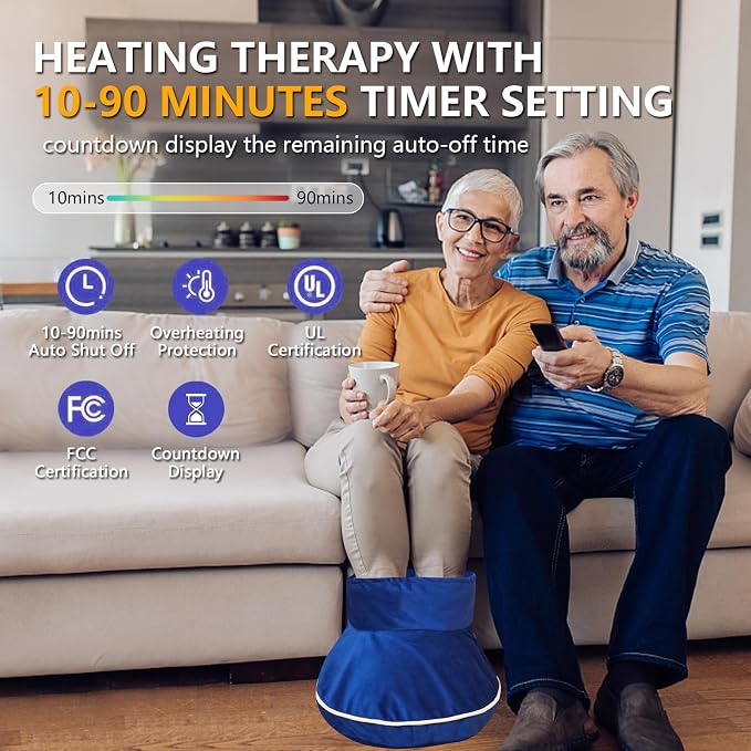 Large Foot Warmer for Feet, Electric Foot Heating Pad with Washable Cover, 86-158℉Adjustable Heat & Auto Shut-Off, Deep-Penetrating Heat for Neuropathy Pain Relief and Foot Pain