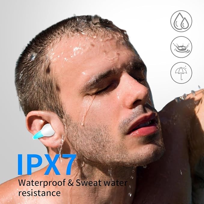 Open Ear Bone Conduction Headphones, Bluetooth Lightweight Clip On Earbuds Comfort with Digital Display Charging Case Sport Earphones Built-in Mic IPX7 Waterproof for Running Fitness Exercise,Sky Blue
