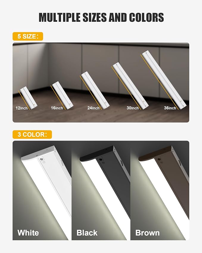 Under Cabinet Lighting Hardwired & Plug-in, 16 inch 3CCT Dimmable Linkable Under Counter Lights for Kitchen,with Power Cord and Linked Cord, CRI 97, 120V,12W,1050Lm, White
